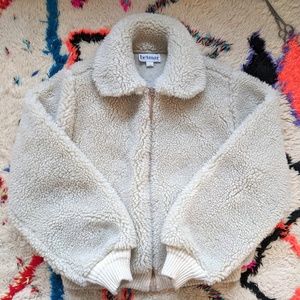 Warm taupe cream vintage fleece bomber jacket